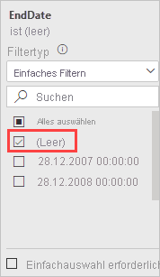 Screenshot, der die grundlegende Filterung für Filter auf dieser Seite zeigt.