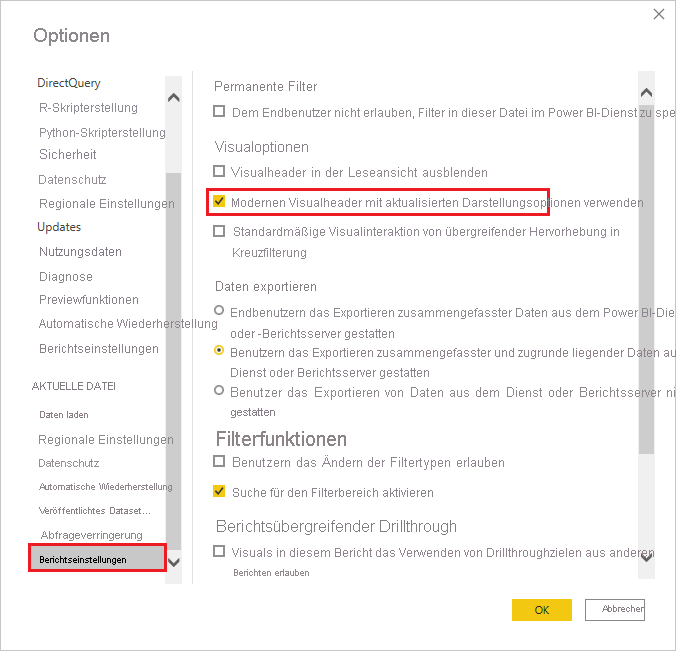 Screenshot des Menüs 