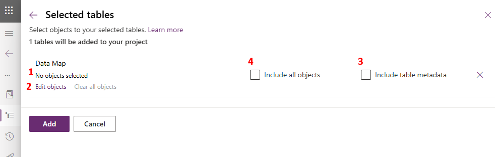 Verfügbare Optionen dafür, was in eine vorhandene Lösungskomponente aufgenommen werden soll.