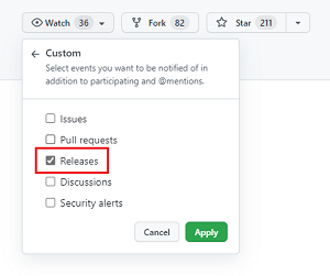 Screenshot, der zeigt, wie Sie nur neue Versionen überwachen
