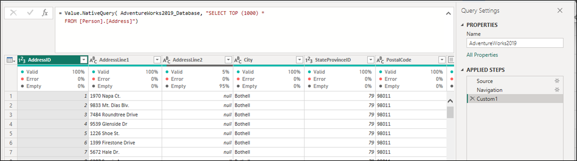 Screenshot der nativen Abfrage, die in der ersten Connectorentwicklung und -tests ausgeführt wird.