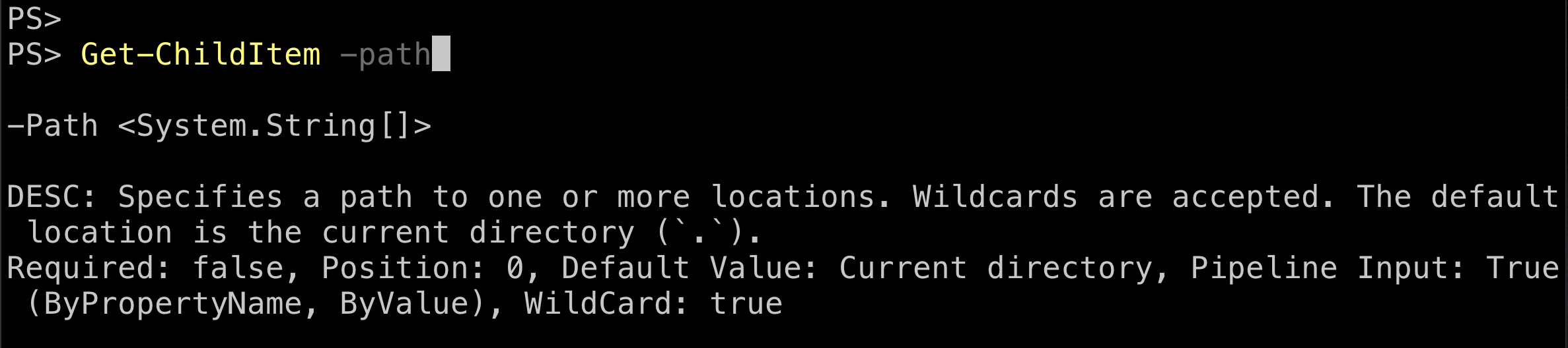 Fokussierte Hilfe für einen Parameter mit Alt-h