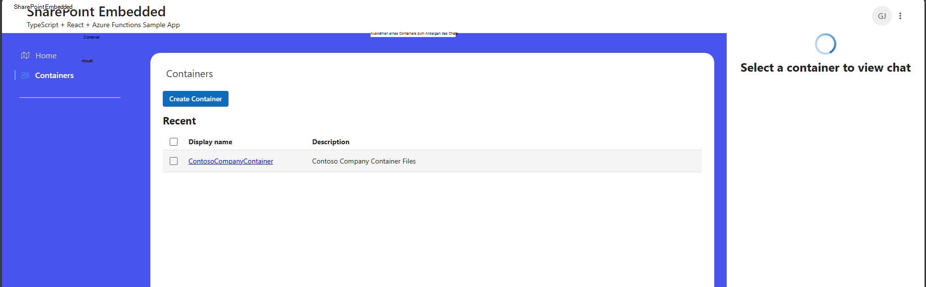 SPE Typescript-App, die im Edge mit einem erstellten Container aus dem obigen ContosoCompanyContainer ausgeführt wird