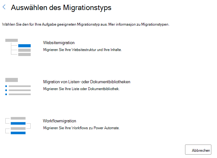 Wählen Sie Workflowmigration aus.
