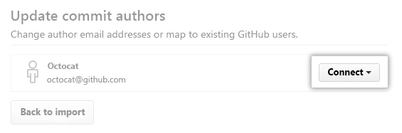 Screenshot des Prozesses zum Verbinden des Commits mit seinem-Autor.