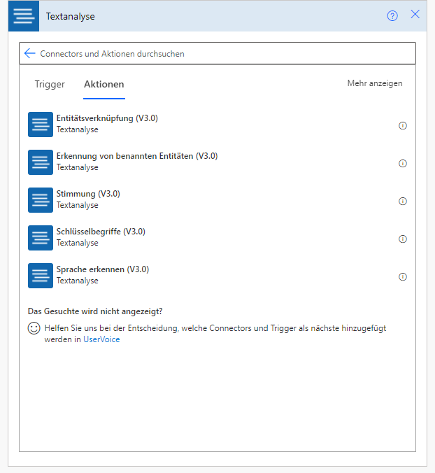 Aktionen für den Text Analytics-Konnektor