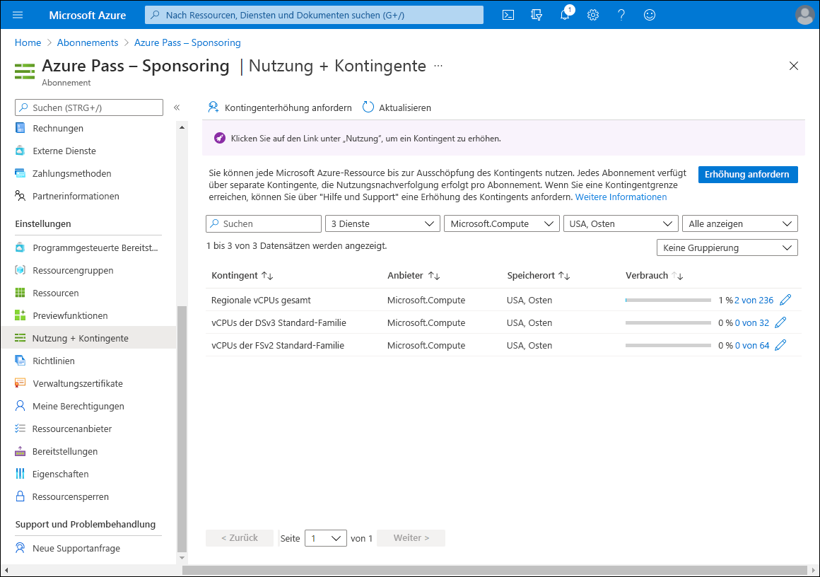 Screenshot des Bereichs 