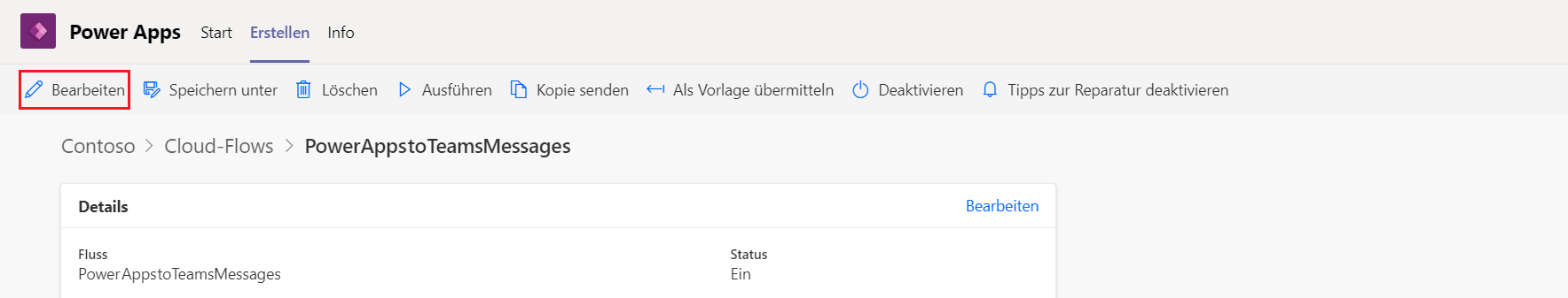 Screenshot des Popups für Auslassungspunkte mit hervorgehobener Option „Bearbeiten“