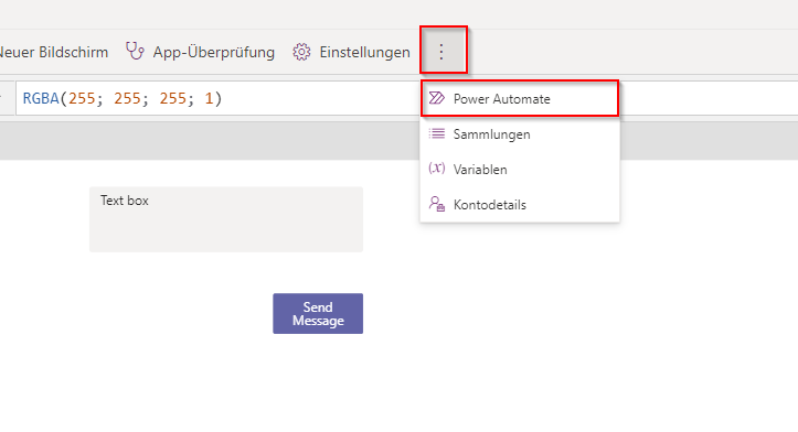 Screenshot des Power Automate-Popups mit der hervorgehobenen Power Automate-Schaltfläche an der Seitenschiene.