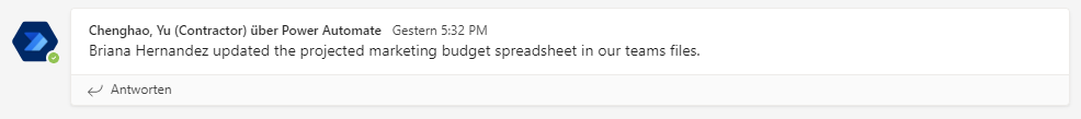 Screenshot der Nachricht im Kanal „Teams“