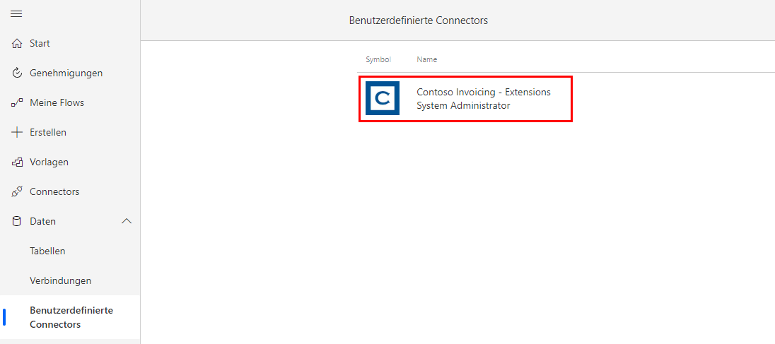 Screenshot des benutzerdefinierten Konnektors