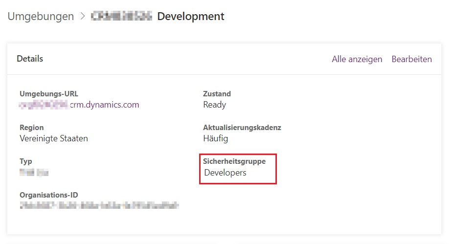 Screenshot des mit der Sicherheitsgruppe verbundenen Mandanten.