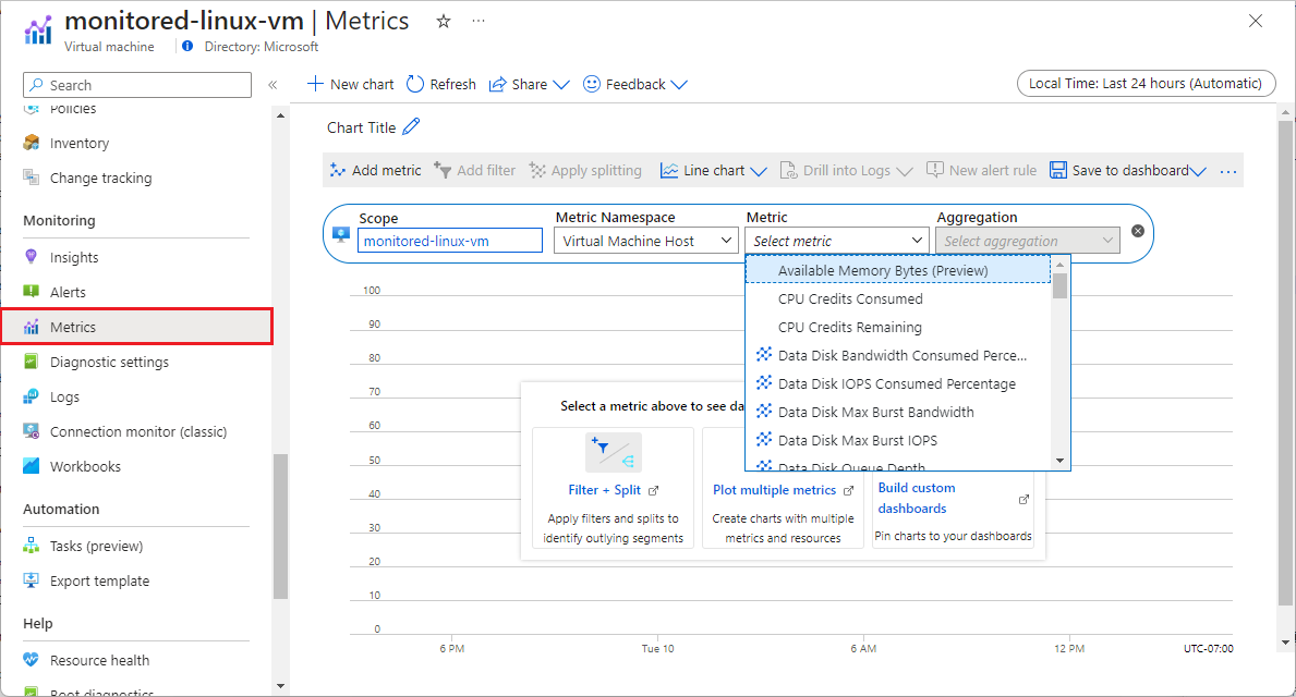 Screenshot, der den Metrik-Explorer zeigt.