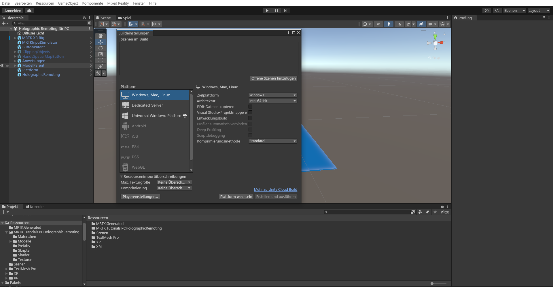 Screenshot des Wechselns der Buildplattform.