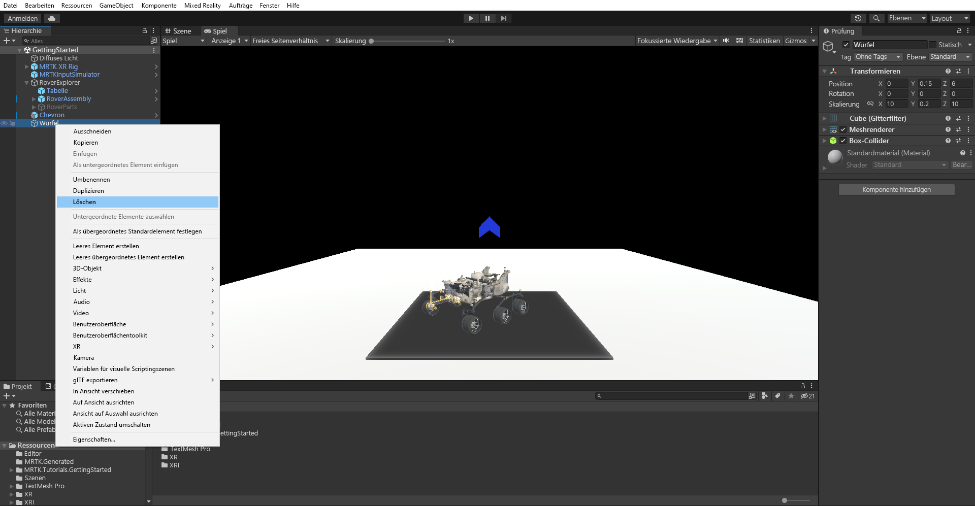 Screenshot, der zeigt, wie sie den temporären Bodenwürfel löschen.