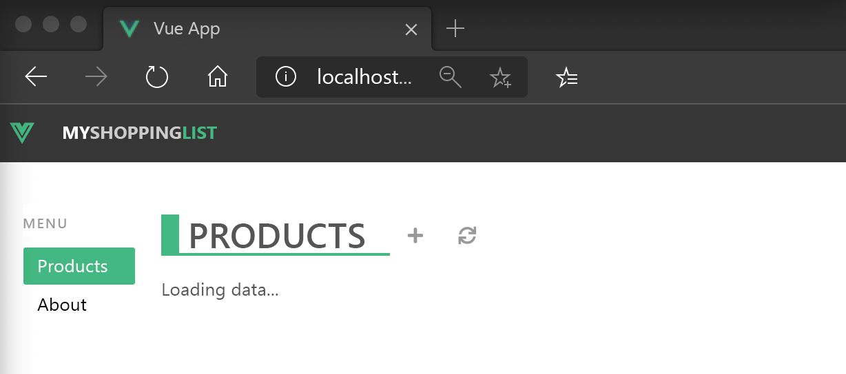 Screenshot des lokalen Hosts für Ihre Vue-Web-App.