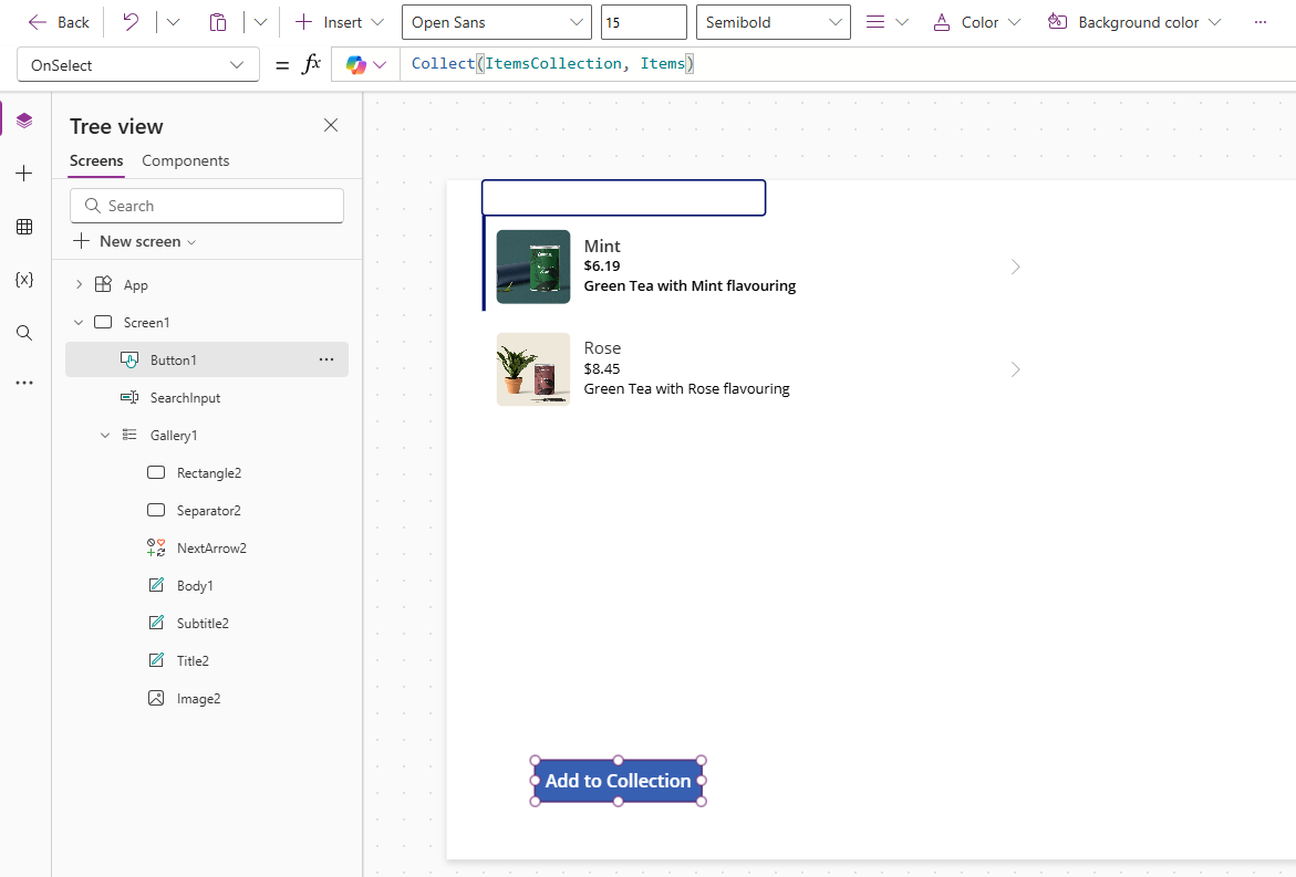 Screenshot der Sammlungsansicht in Ihrer App