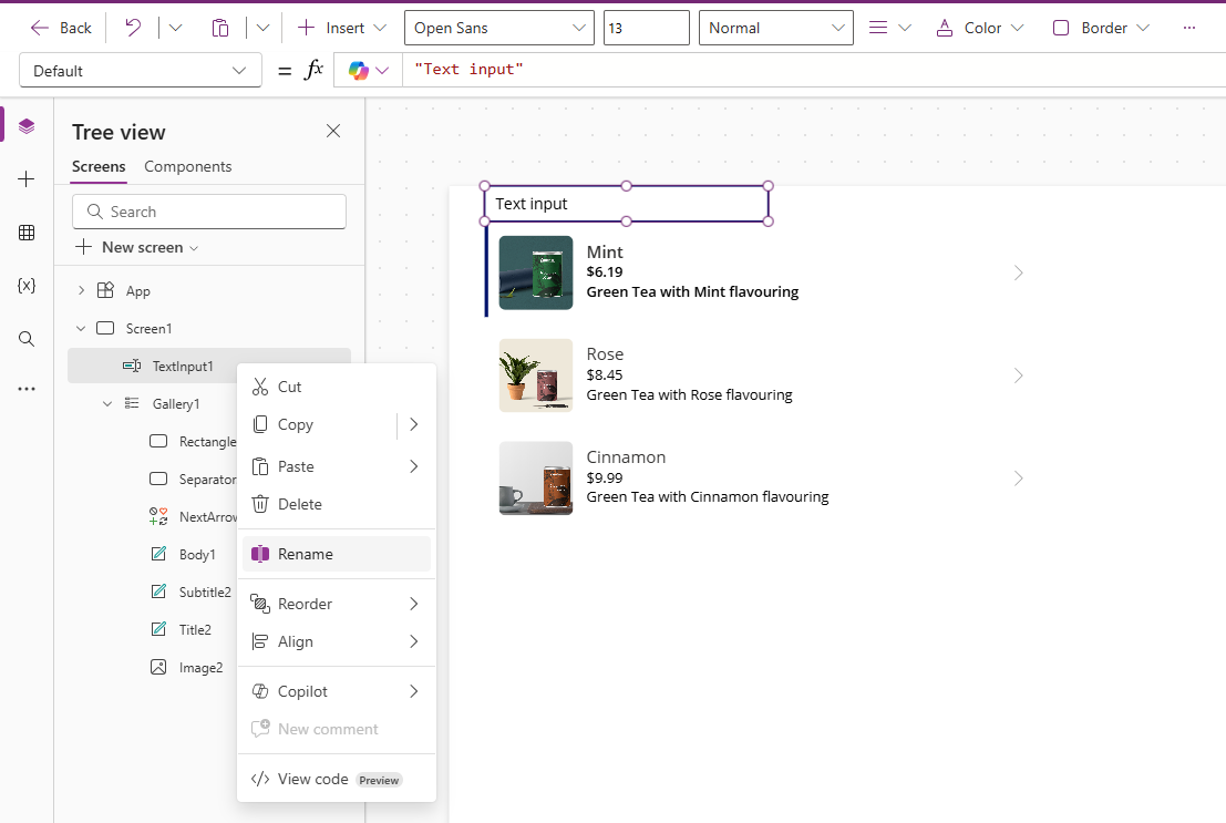 Screenshot der ausgewählten Option in Ihrer App