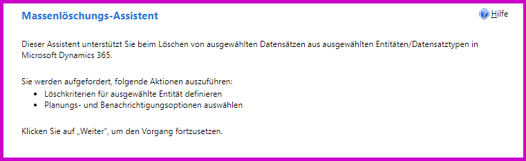 Screenshot des Assistenten zur Massenlöschung
