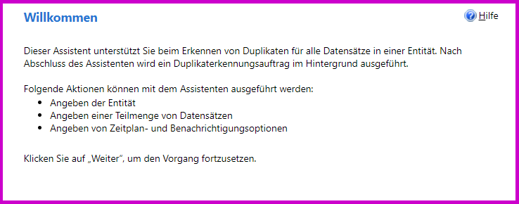 Screenshot des Duplikaterkennungs-Assistenten