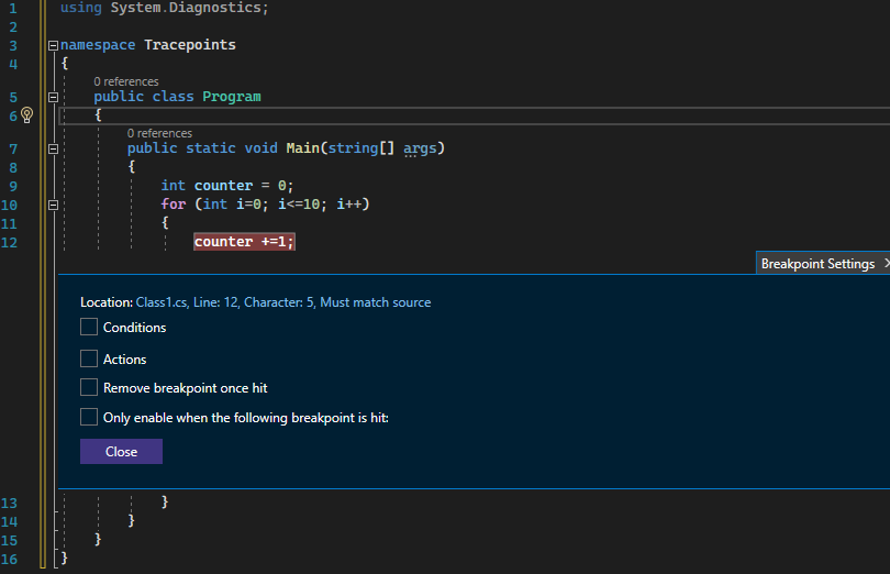 Screenshot des Haltepunktfensters.