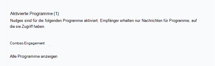 Screenshot der Liste der aktivierten Programme in einer Nudge-Empfängergruppe.