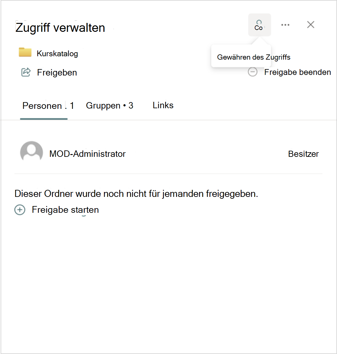 Screenshot: Zugriffsoptionen verwalten.
