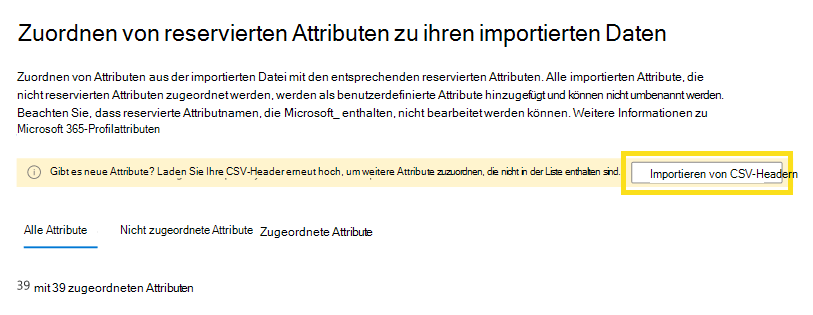 Screenshot: Importieren von CSV-Headern
