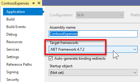 .NET Framework, Version 4.7.2 für das Projekt