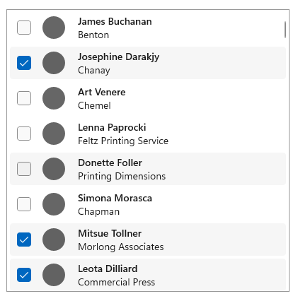 Listenansicht mit Mehrfachauswahlmodus