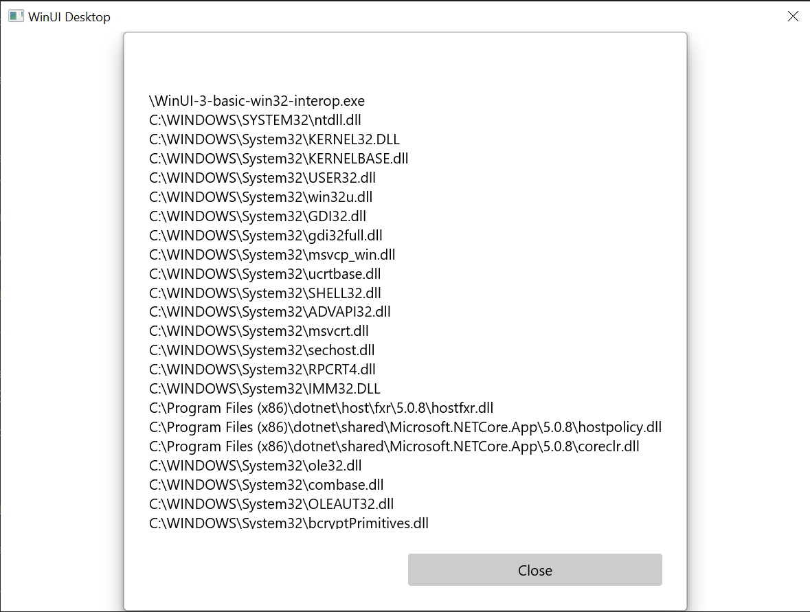 Screenshot der in diesem Thema beschriebenen grundlegenden Win32-Interoperabilitätsanwendung.