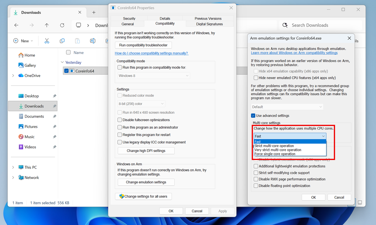 Screenshot der Multi-Core-Einstellungen