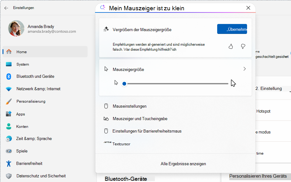 Screenshot der Einstellungen mit dem Such-Agent mit einer Beispielsuche.