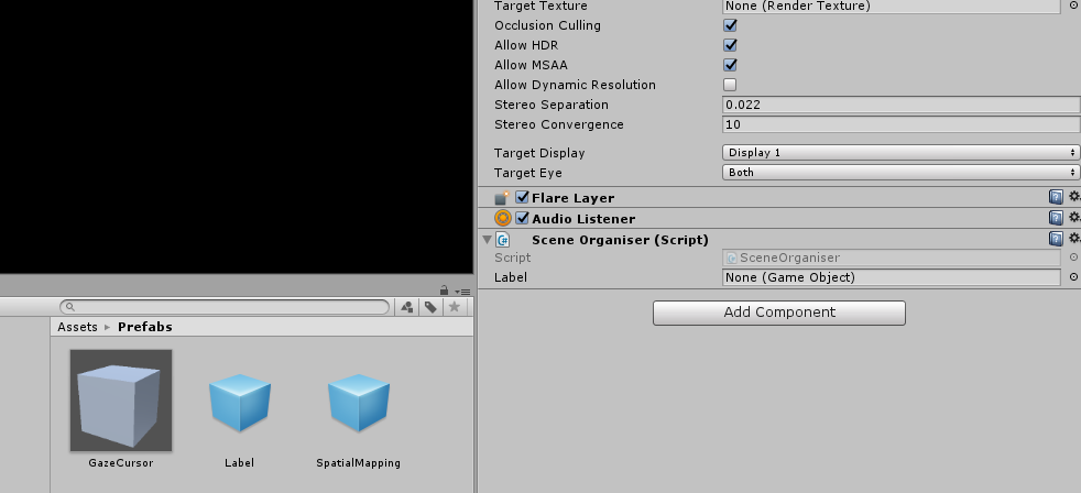 Screenshot: Skript, das Sie der Hauptkamera hinzugefügt haben