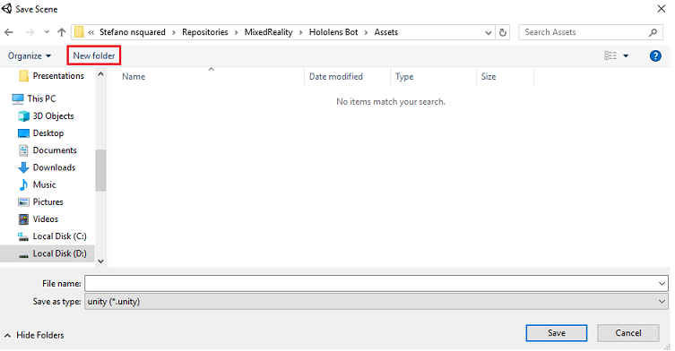Screenshot: Erstellung eines neuen Ordners 
