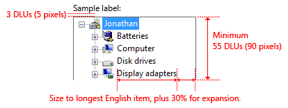 Screenshot der Strukturansichtsgröße und des Abstands 