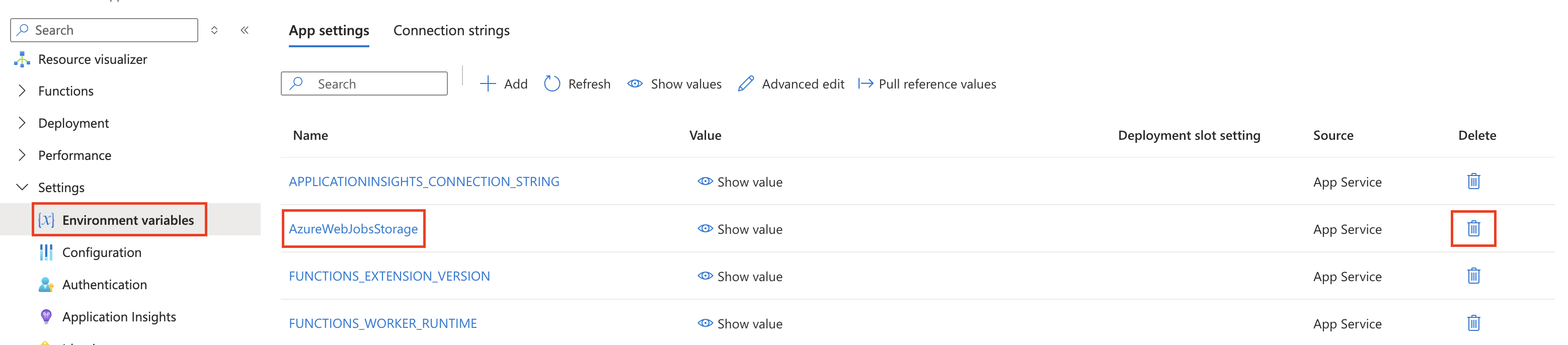 Screenshot of default storage setting.
