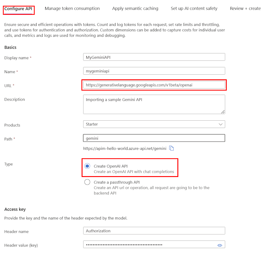 Screenshot of importing a Gemini LLM API in the portal.