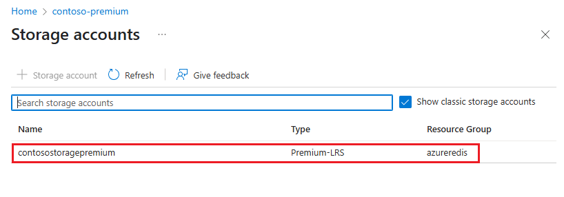 Screenshot showing a list of storage accounts.