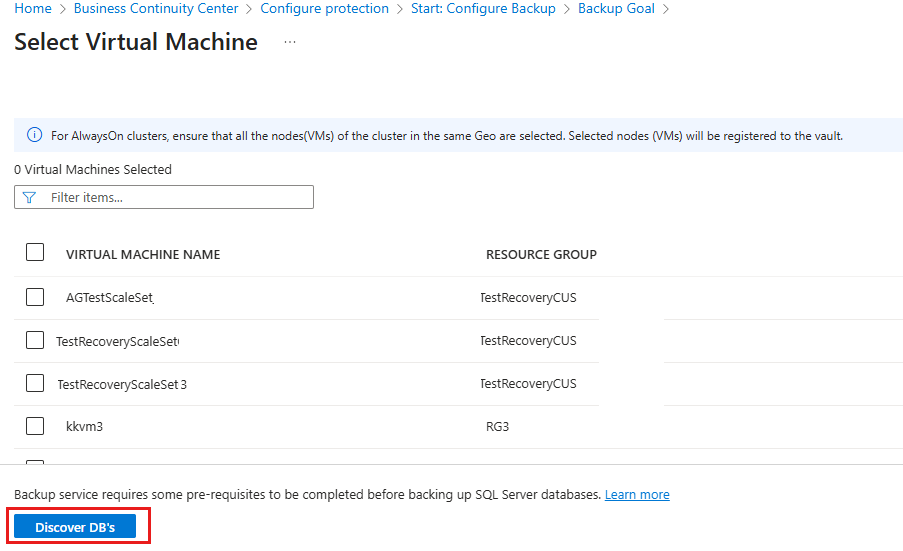 Backup is pending during search for DBs in VMs