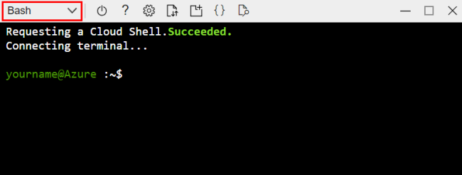 Screenshot that shows how to select the Bash option in Cloud Shell.