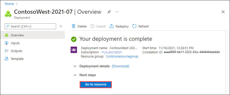 Screenshot of the status message for a completed order for an Azure Import Export job in the portal. The status and the Go To Resource button are highlighted.