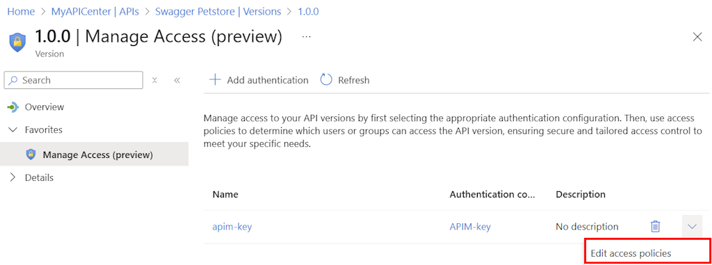 Screenshot of adding an access policy in the portal.