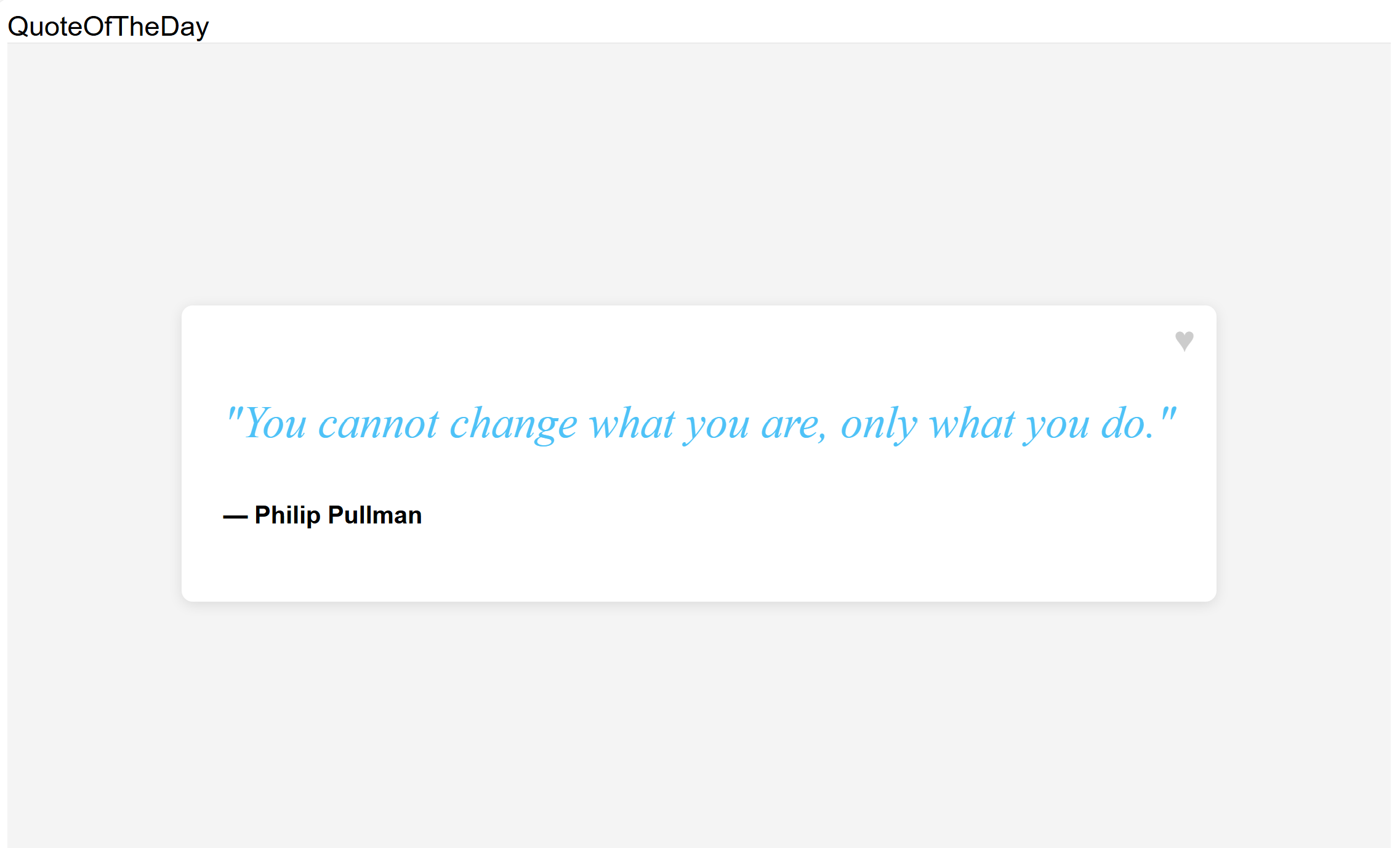 Screenshot of the Quote of the day app, showing no greeting message for the user.