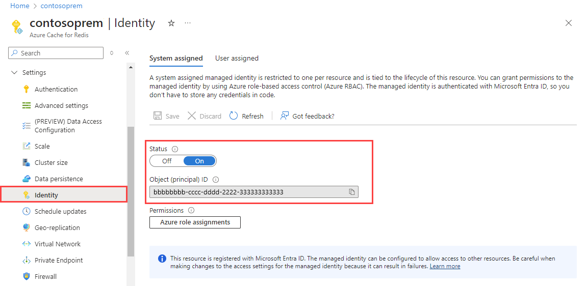 Screenshot showing Identity in the Resource menu.