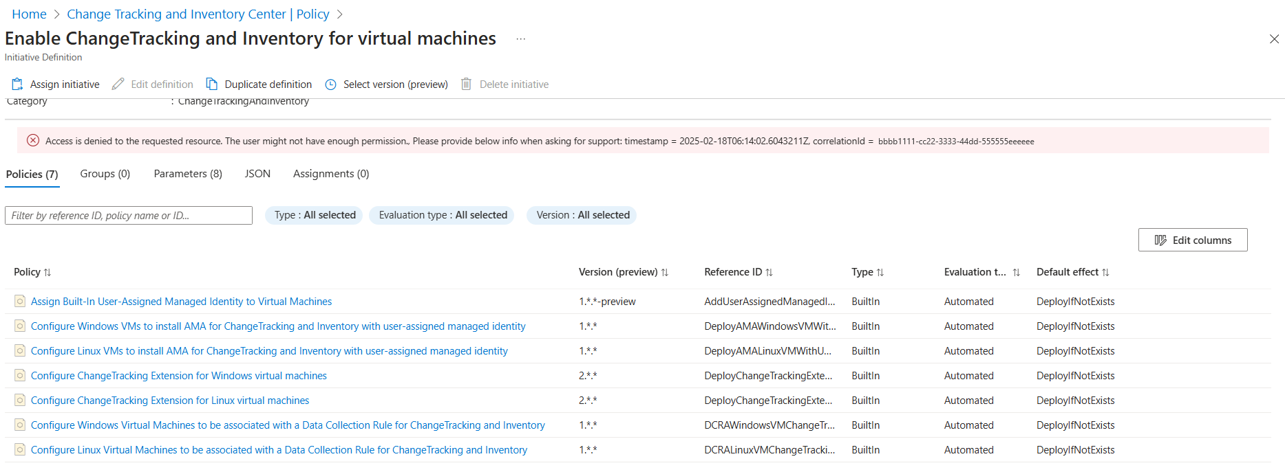 Screenshot showing the selection of three policies.