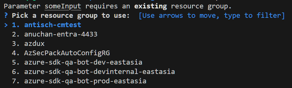 A screenshot showing a prompt with the resource group type.