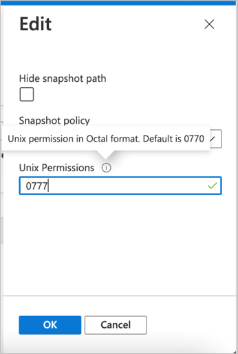Screenshot that shows the Edit screen for Unix permissions.