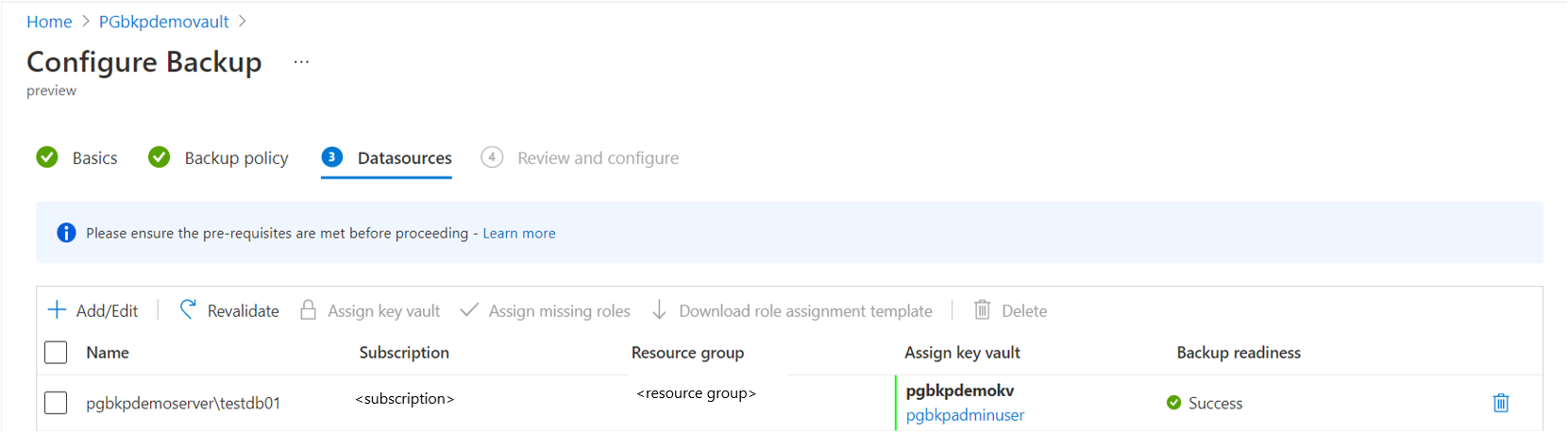 Screenshot that shows the backup readiness is successful.