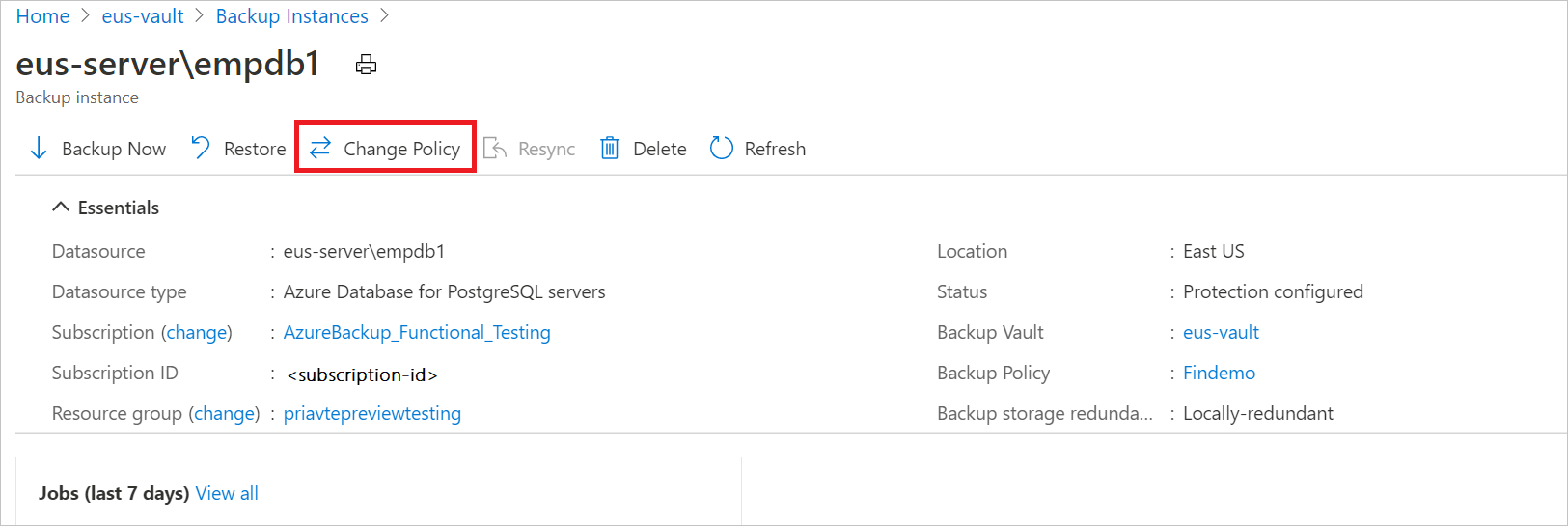 Screenshot that shows the Change Policy button.